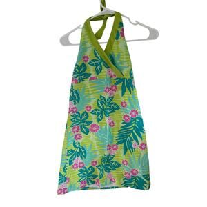 Vintage Lilly Pulitzer Girl's Halter Dress Hibiscus Palm Hawaiian Size 12